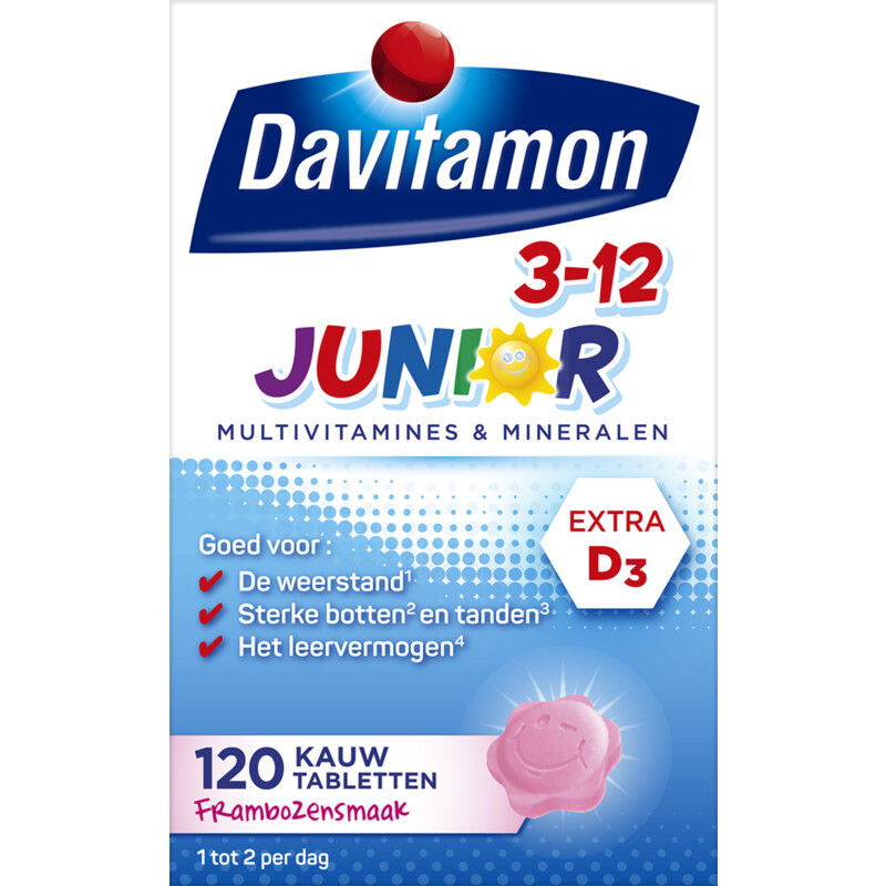 Een afbeelding van Davitamon Junior multivitamines framboos 3-12 jaar