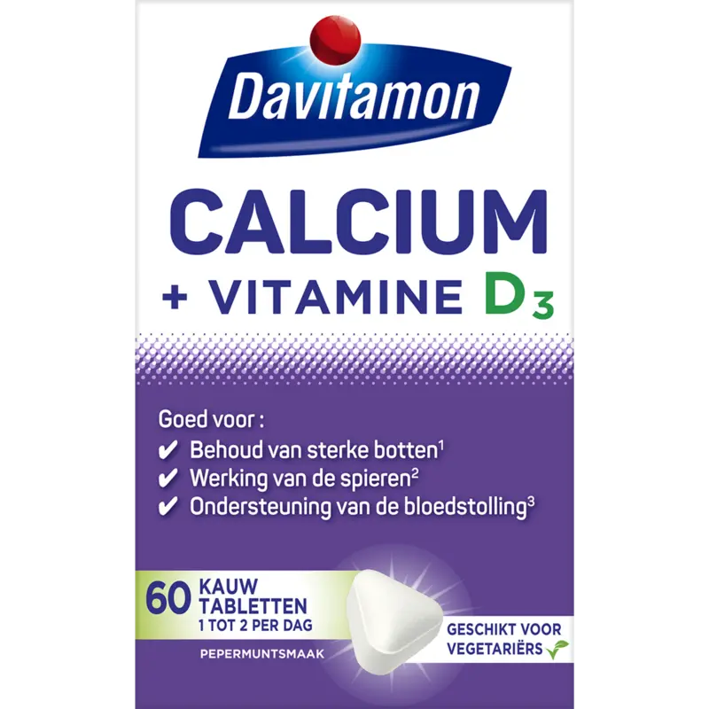 Voedingssupplement Calsium + Vit D Mint 60 Tabletten