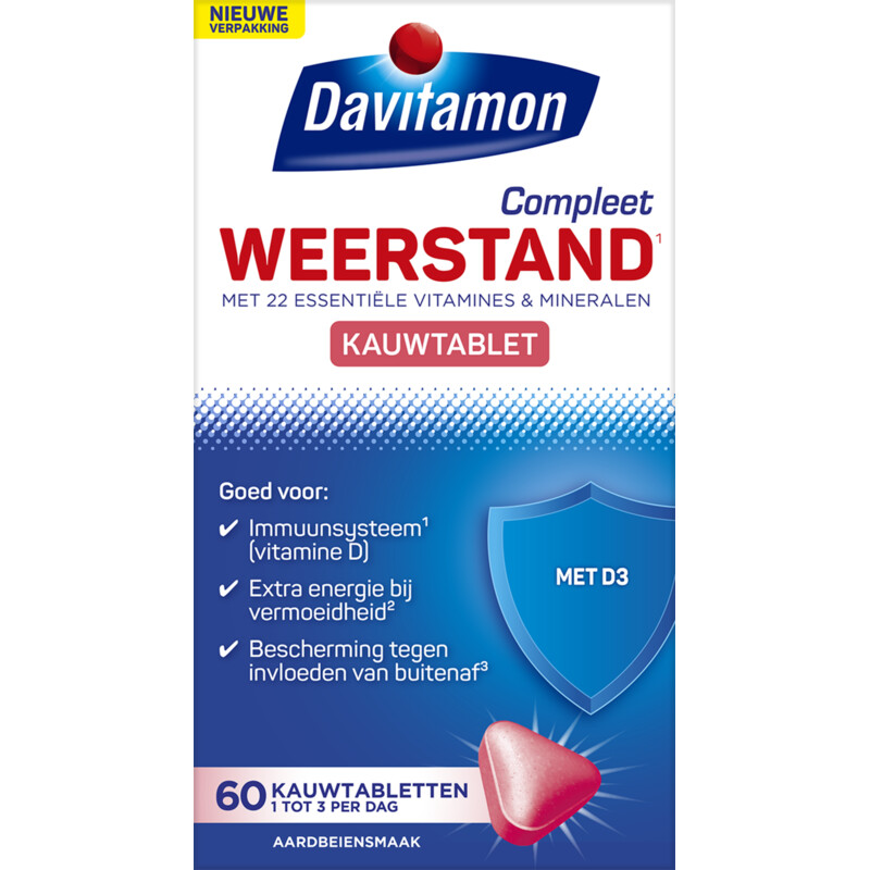Een afbeelding van Davitamon Compleet weerstand kauwvitamines aardbei