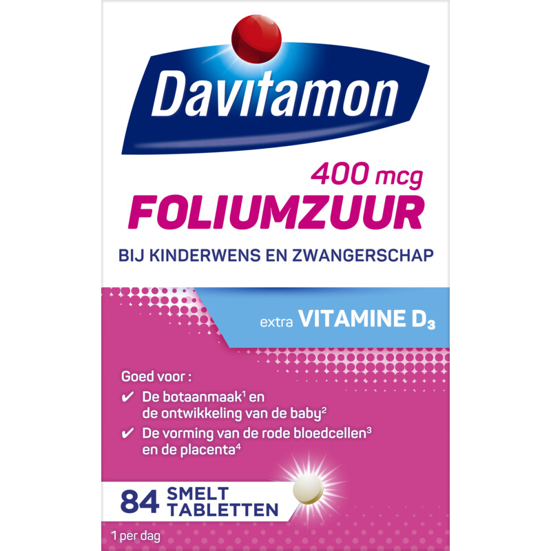 Een afbeelding van Davitamon Foliumzuur met vitamine D smelttablet