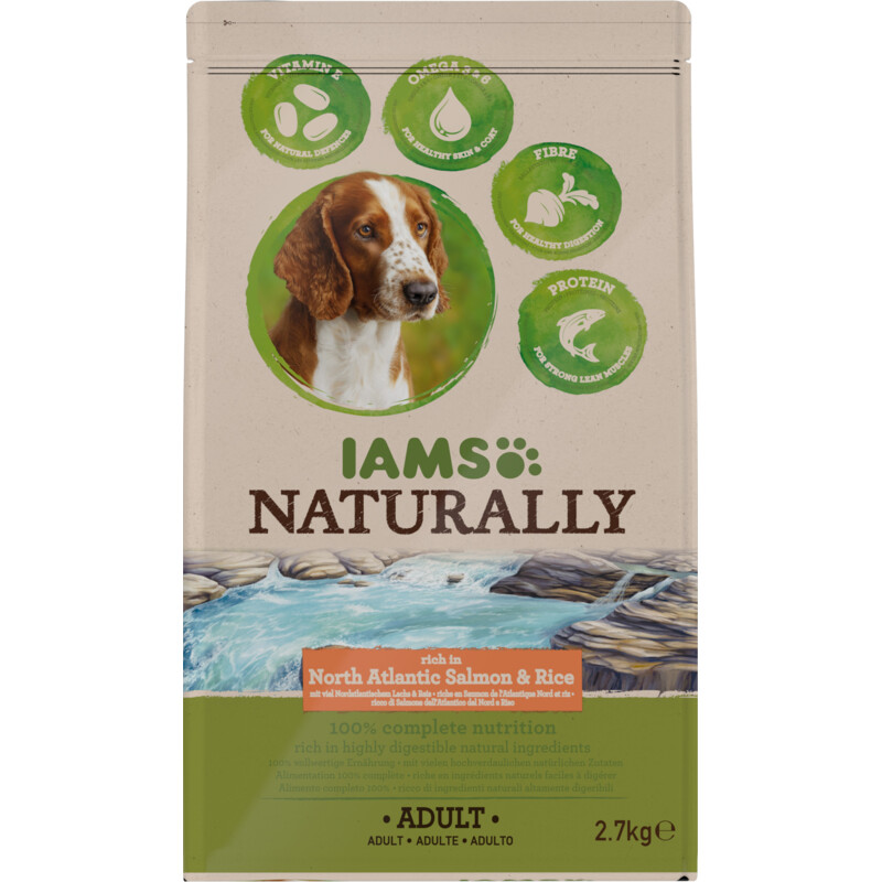 Een afbeelding van IAMS Naturally dog adult zalm & rijst