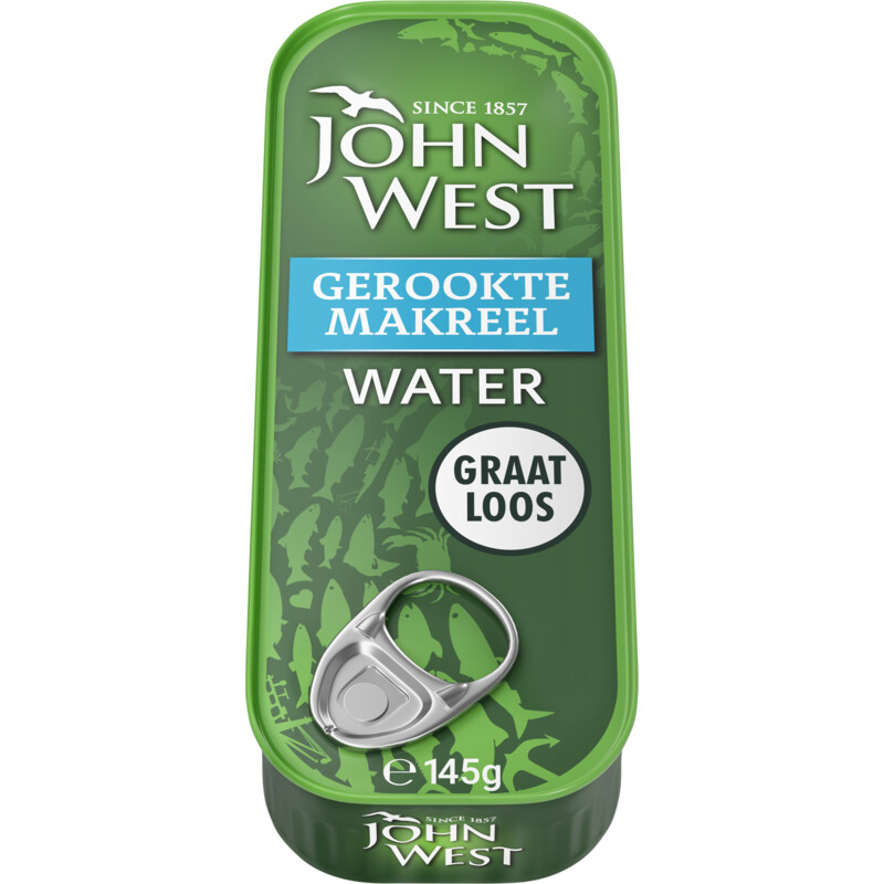 Een afbeelding van John West Gerookte makreel water