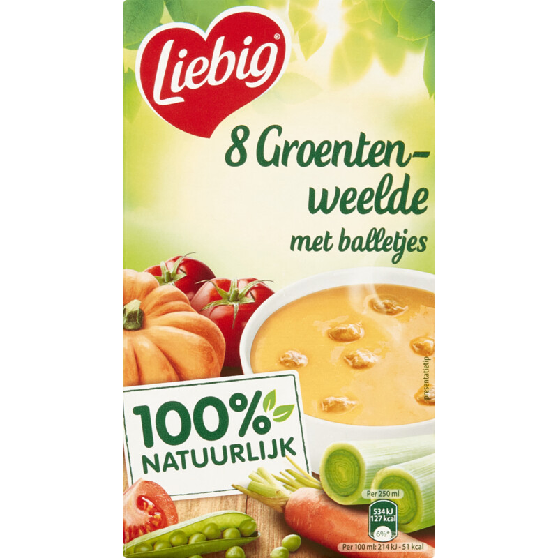 Een afbeelding van Liebig 8 groenteweelde soep met balletjes bel