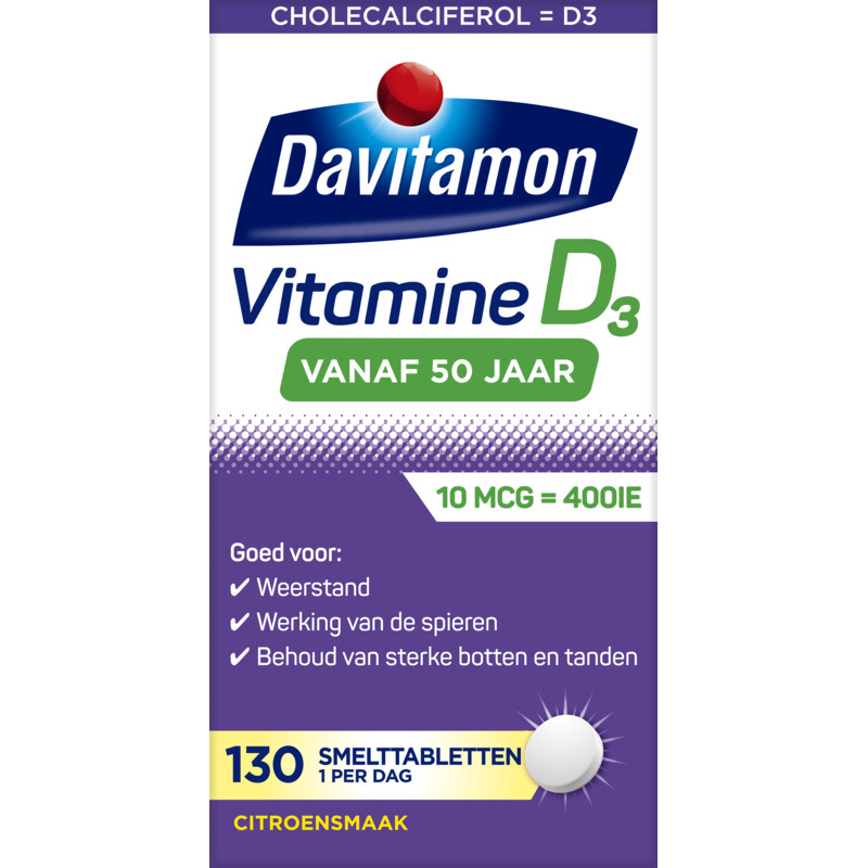Een afbeelding van Davitamon Vitamine D 50+ citroensmaak