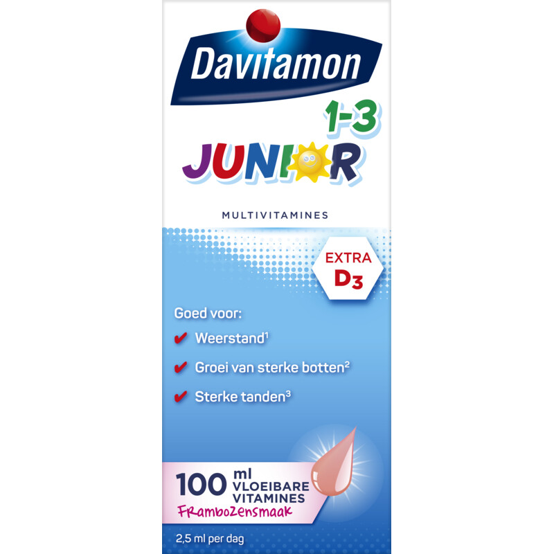 Een afbeelding van Davitamon Junior multivitamines framboos 1-3 jaar