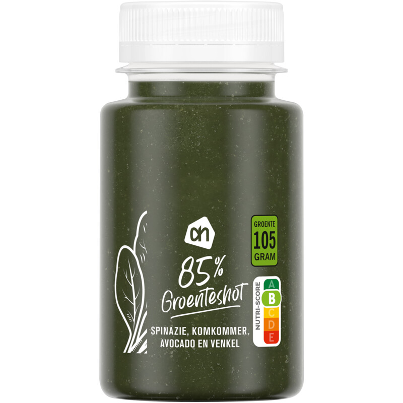 Een afbeelding van AH 85% groenteshot spinazie komkommer