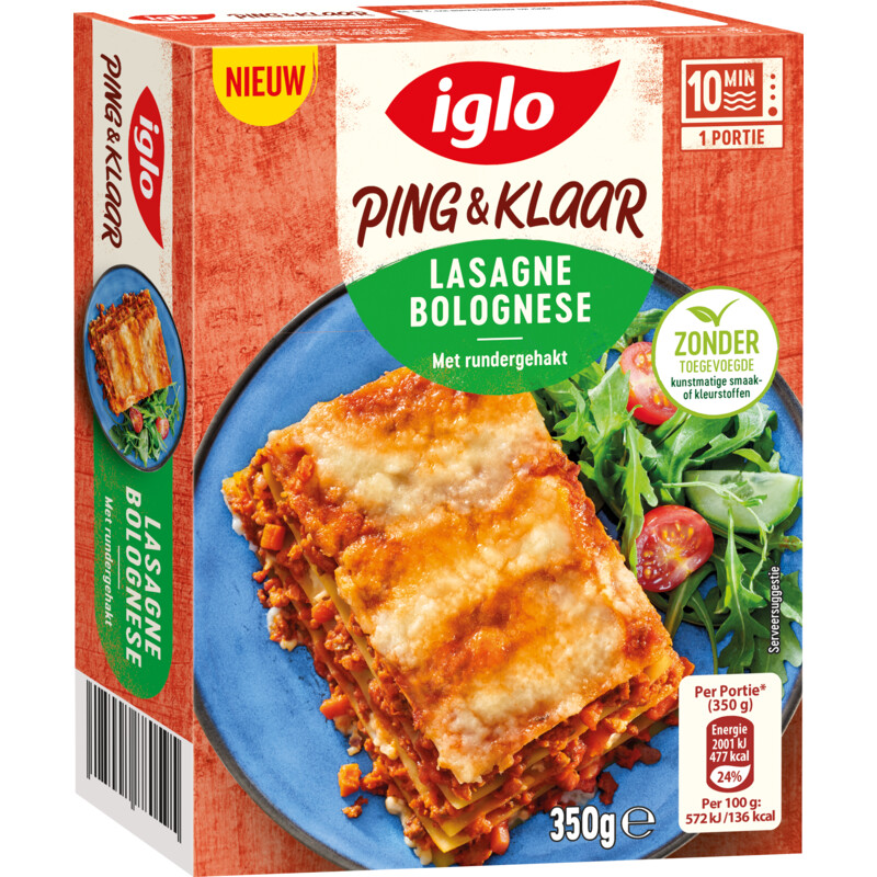 Een afbeelding van Iglo Ping & klaar lasagne bolognese