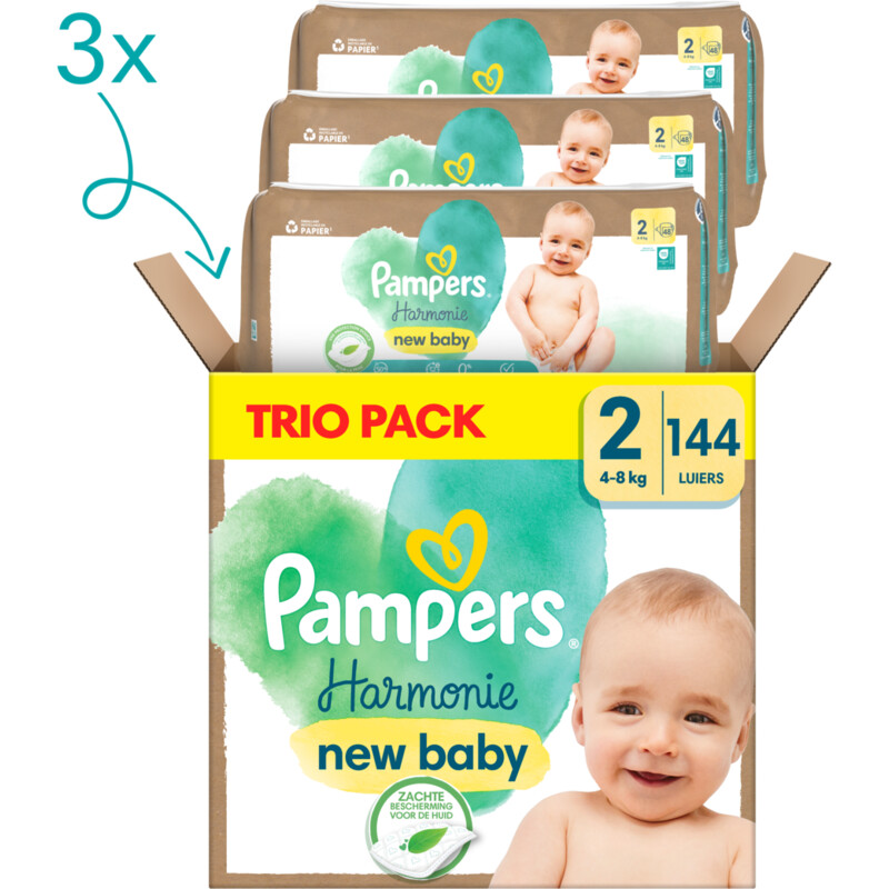 Een afbeelding van Pampers Harmonie new baby luiers 2 trio pack