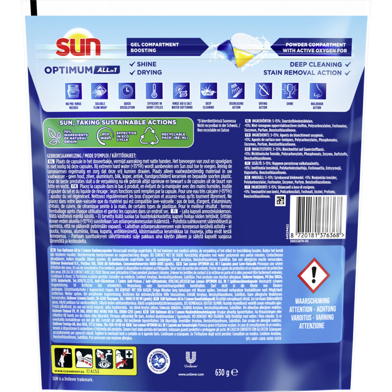 Een afbeelding van Sun All-in-one citroen vaatwastabletten