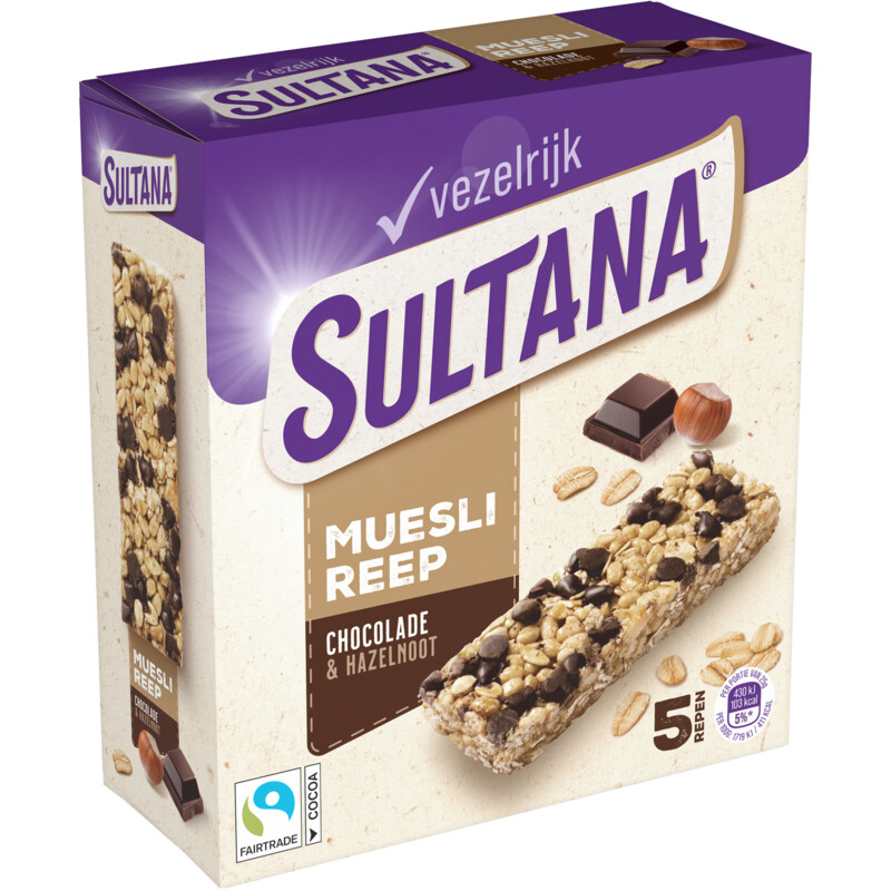 Een afbeelding van Sultana Mueslireep chocolade & hazelnoot