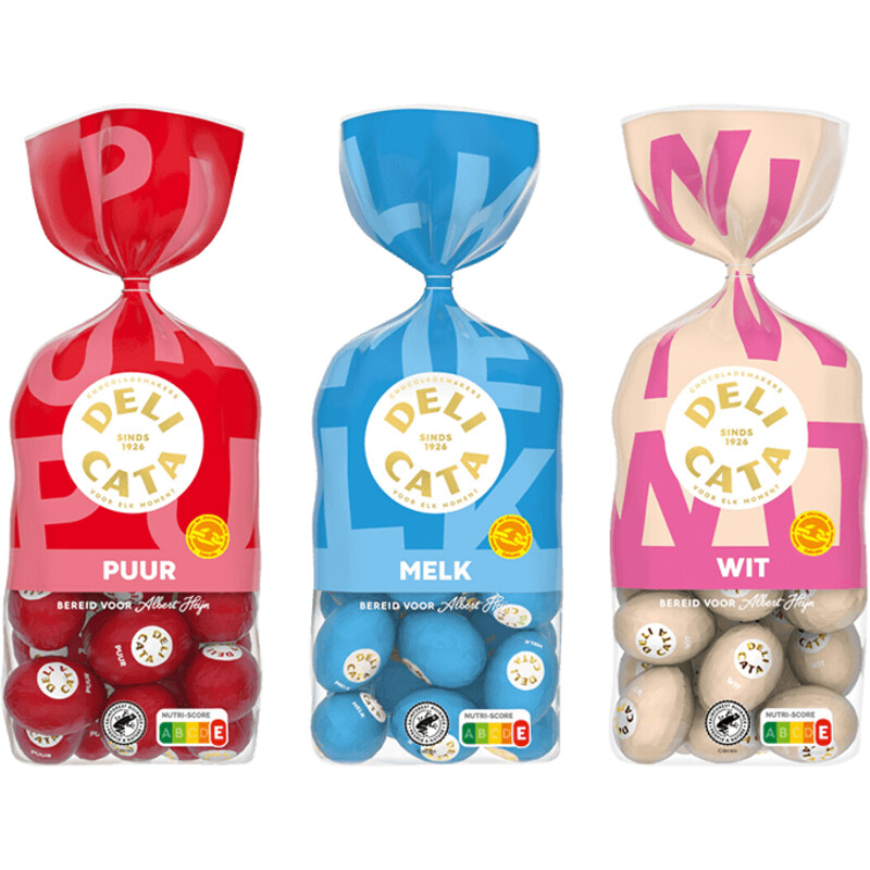 Een afbeelding van AH Paas eitjes mix wit, melk, puur