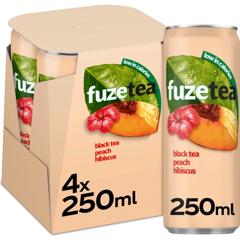 Een afbeelding van Fuze Tea Black ice tea peach hibiscus 4-pack