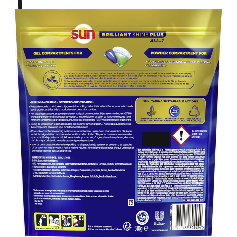 Een afbeelding van Sun Brilliant shine plus vaatwascapsules