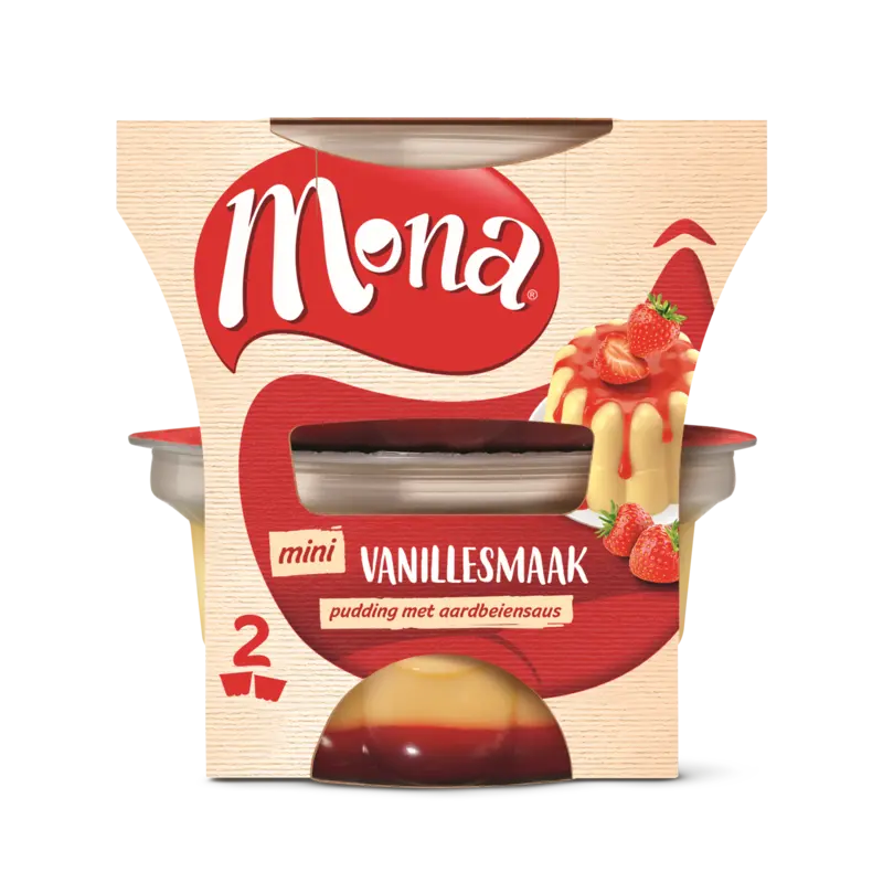 mini Vanillesmaak pudding met aardbeiensaus