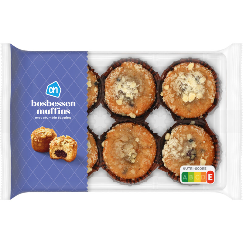 Een afbeelding van AH Bosbessen muffins crumble topping