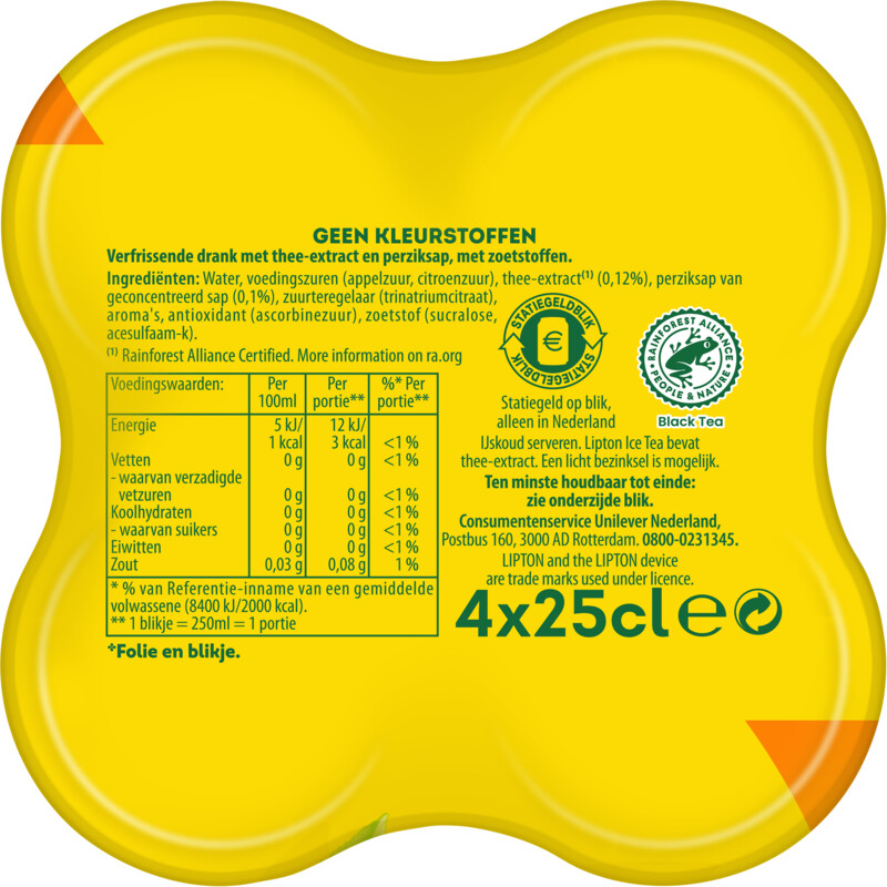 Een afbeelding van Lipton Ice tea peach zero sugar 4-pack