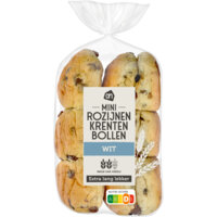 Een afbeelding van AH Extra lang lekker mini rozijnenbollen