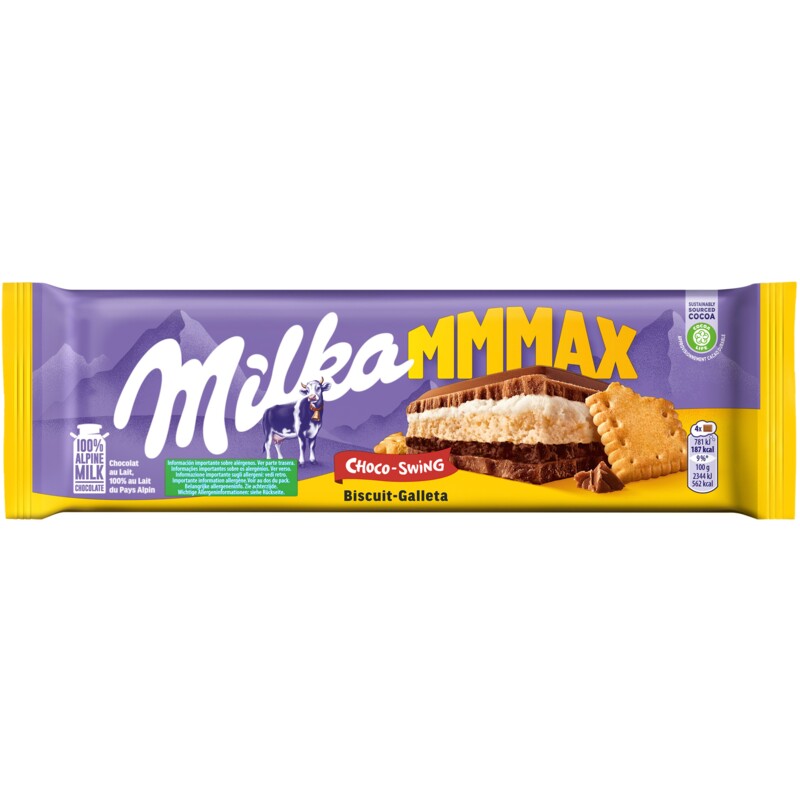 Een afbeelding van Milka Mmmax chocoladereep choco-swing biscuit