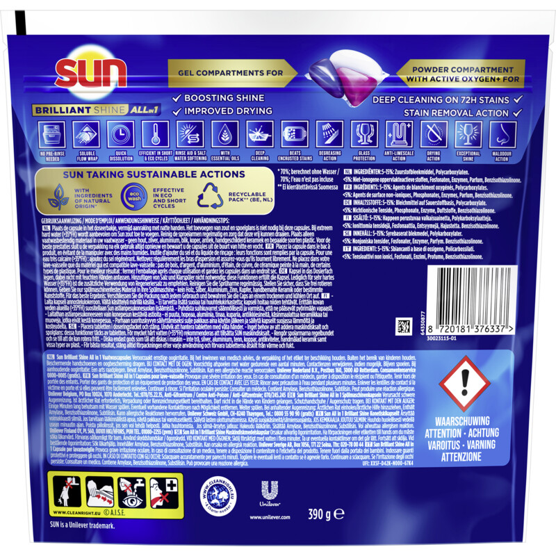 Een afbeelding van Sun Brilliant shine all-in-1 vaatwascapsules