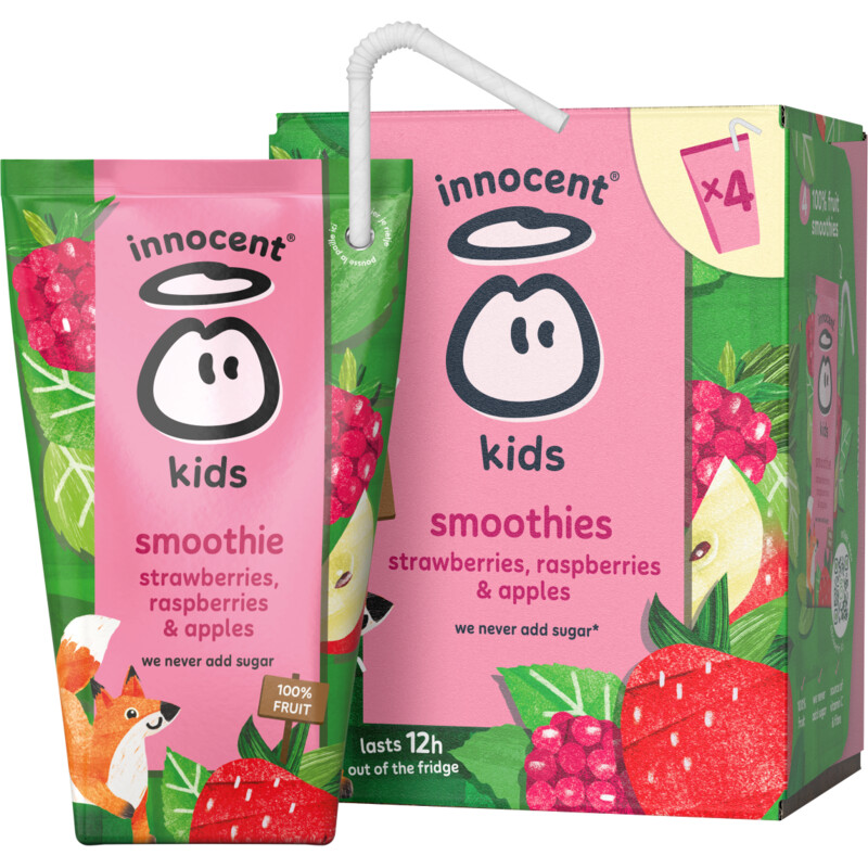 Een afbeelding van innocent Kids strawberry raspberry 4-pack