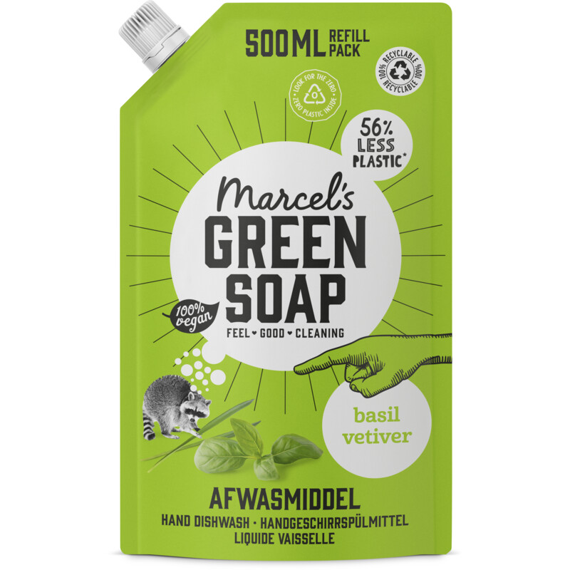 Een afbeelding van Marcel's Green Soap Handafwas basicilum & vetiver refill