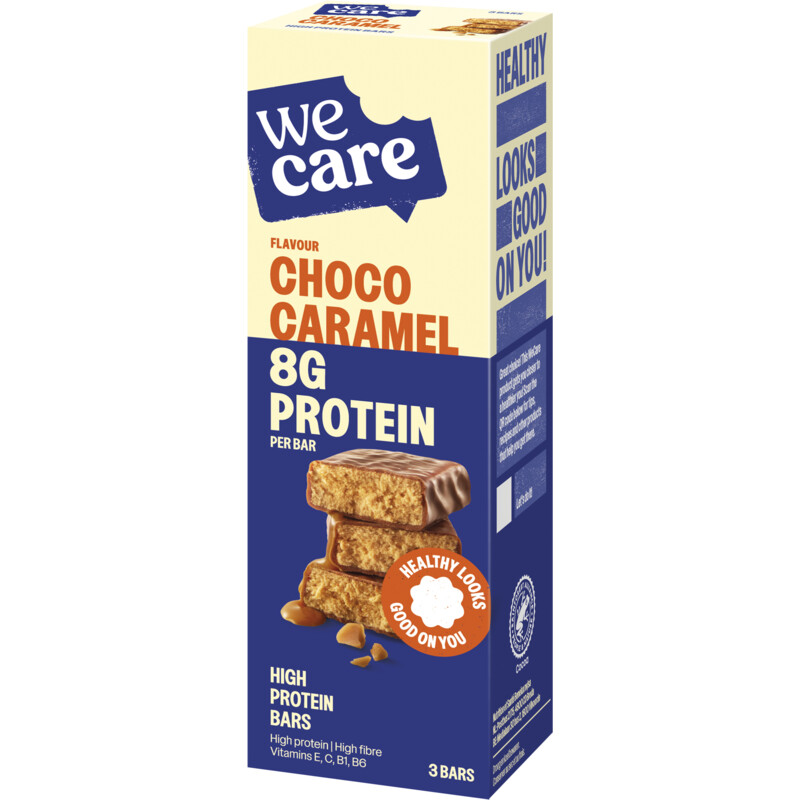 Een afbeelding van Wecare High protein bars choco caramel