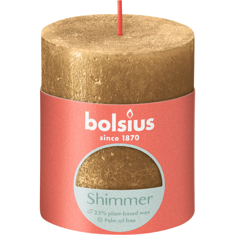 Een afbeelding van Bolsius Rustieke kaars shimmer goud 8cm