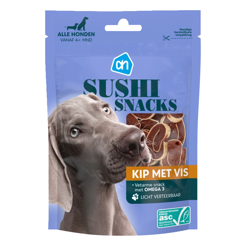 Sushi snacks kip met vis