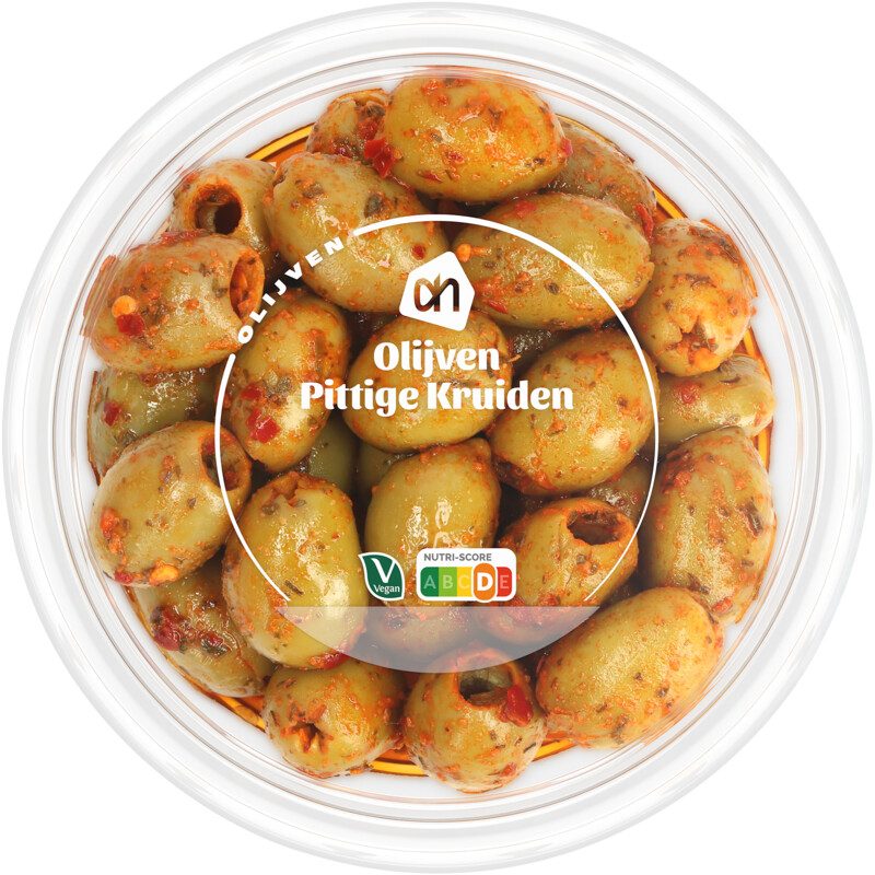 Een afbeelding van AH Groene olijven met pittige kruiden