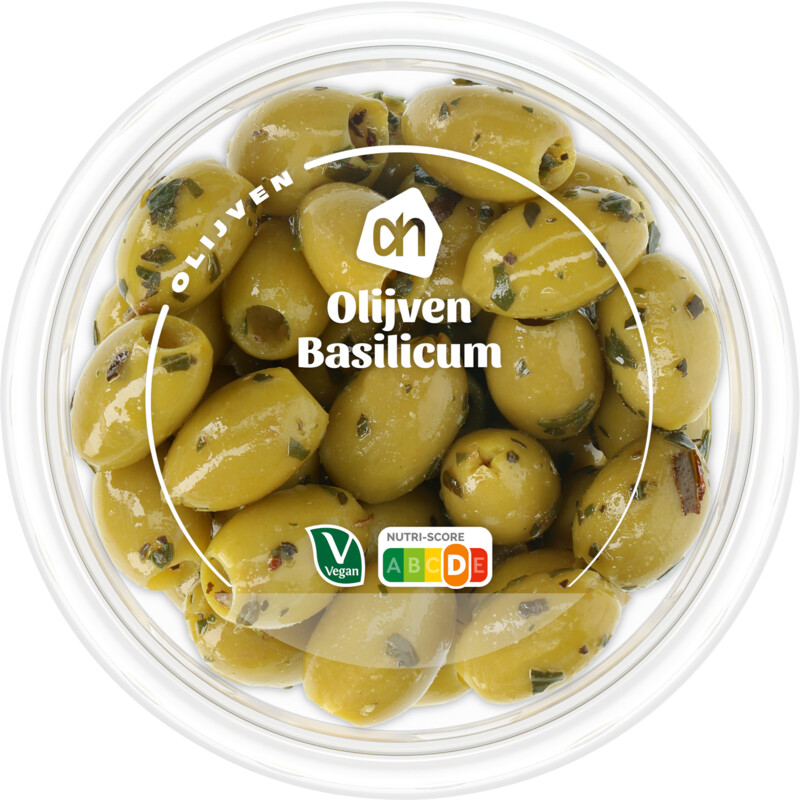 Een afbeelding van AH Groene olijven met basilicum