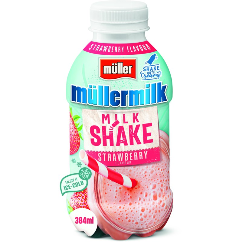 Een afbeelding van Müller Müllermilk milkshake aardbeismaak