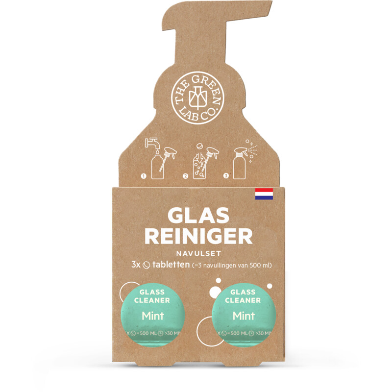 Een afbeelding van The Green Lab Co. Glasreiniger tablet munt