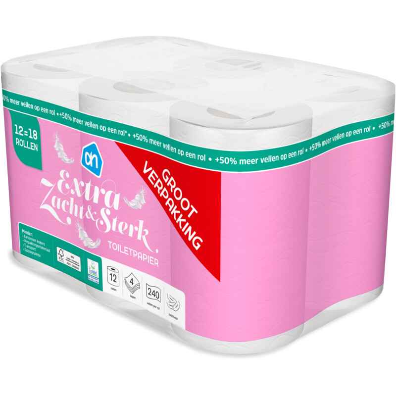 Een afbeelding van AH Toiletpapier 4-laags 12=18 rollen groot