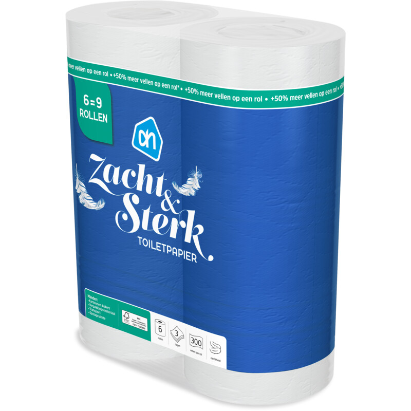 Een afbeelding van AH Toiletpapier 3-laags 6=9 rollen