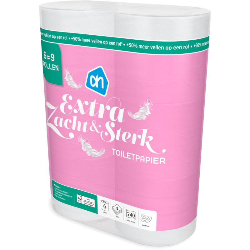 Een afbeelding van AH Toiletpapier 4-laags 6=9 rollen