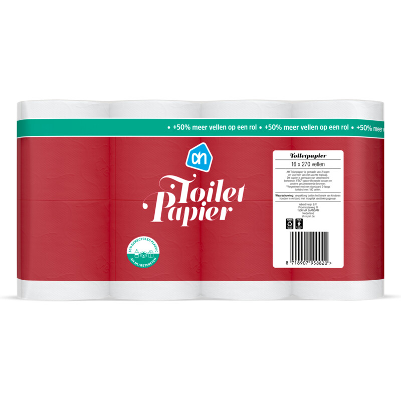 Een afbeelding van AH Toiletpapier 2-laags 16=24 rollen