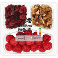 Een afbeelding van AH Fruit & noten frambozen, walnoten