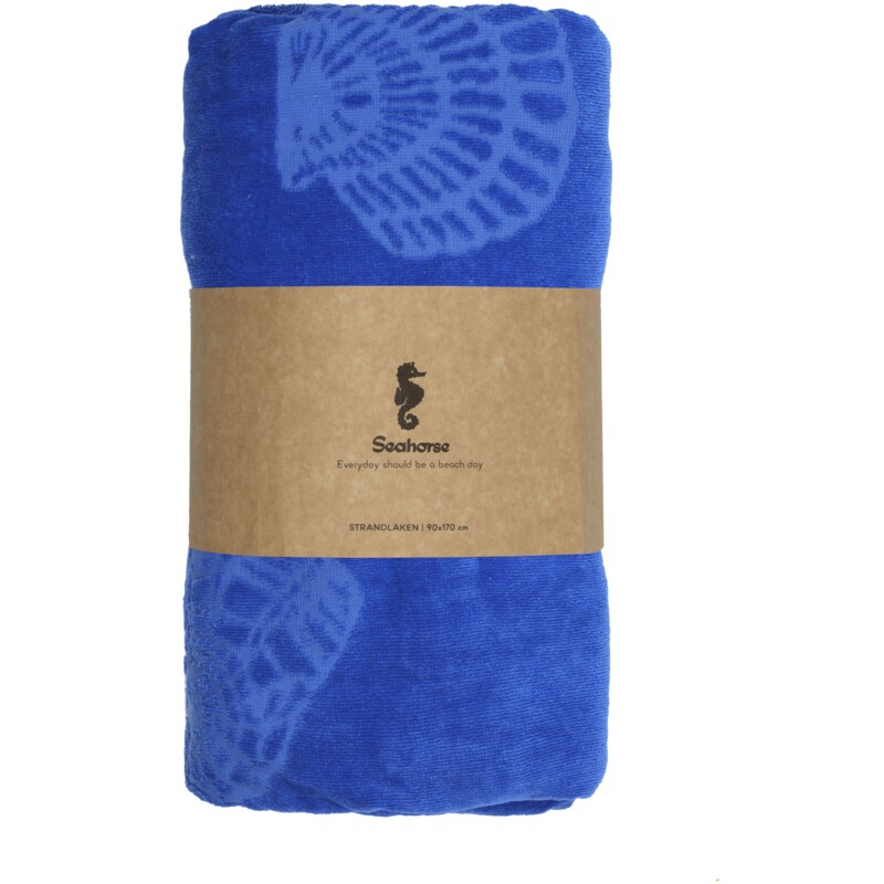 Een afbeelding van Seahorse Strandlaken blauw met schelpjes