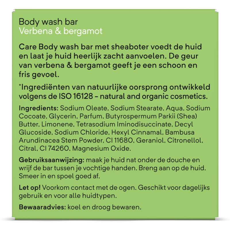 Een afbeelding van Care Body wash bar verbena & bergamot