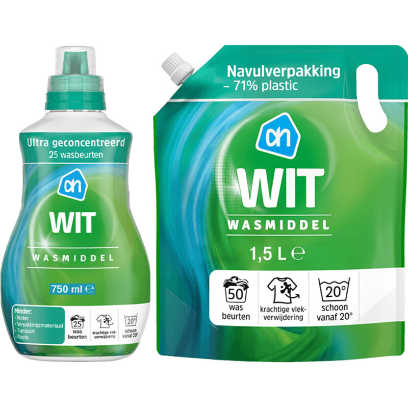 Een afbeelding van AH wasmiddel wit pakket