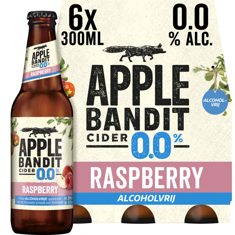 Een afbeelding van Apple Bandit Raspberry 0.0 cider 6-pack