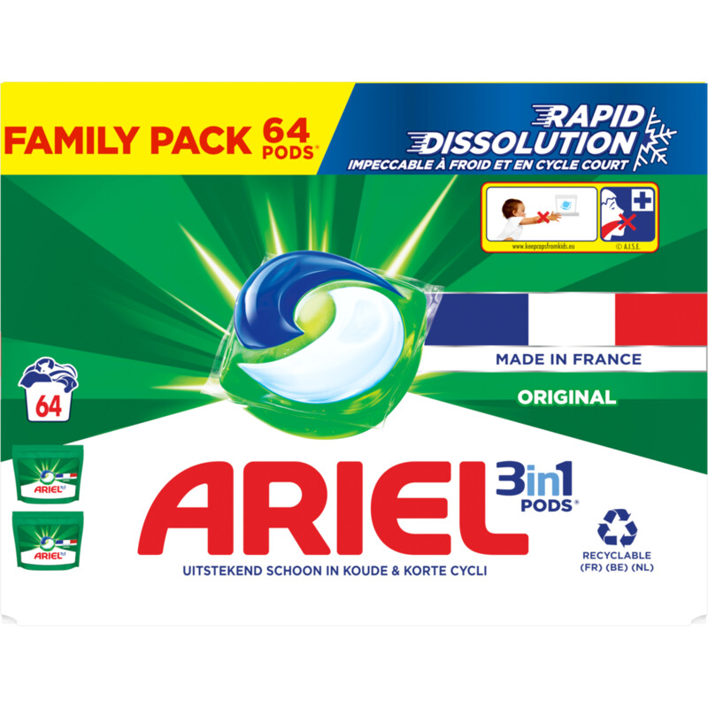 Een afbeelding van Ariel 3-in-1 pods original wasmiddelcapsules