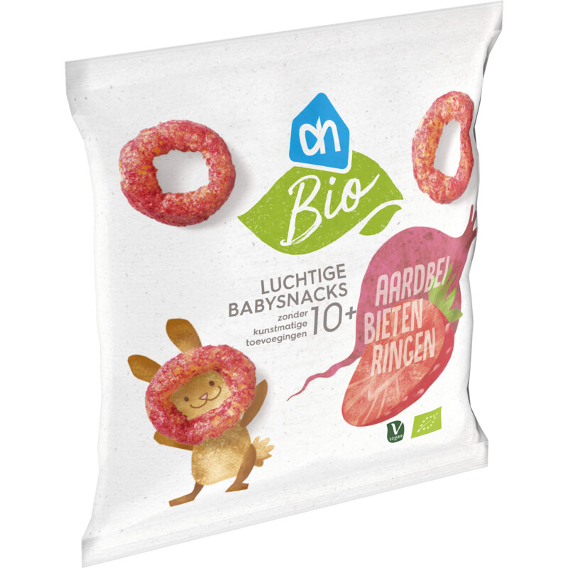 Een afbeelding van AH Biologisch Luchtige babysnacks aardbei bieten 10m+