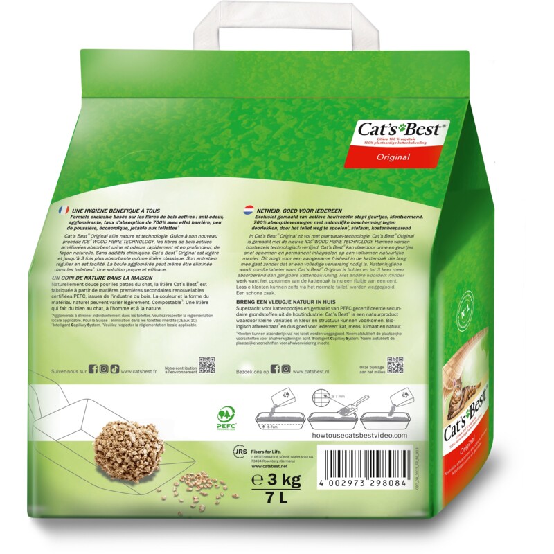 Een afbeelding van Cat's Best Original plantaardige kattenbakvulling