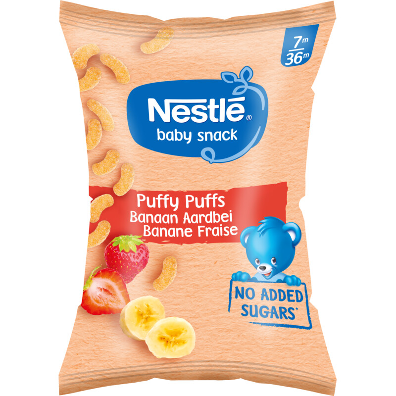 Een afbeelding van Nestlé Baby snack puffy puffs banaan aardbei 7+