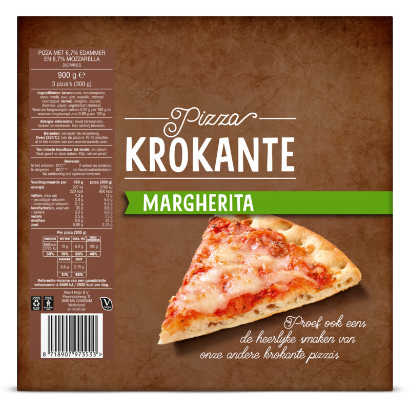 Een afbeelding van AH Pizza krokante margherita 3 stuks