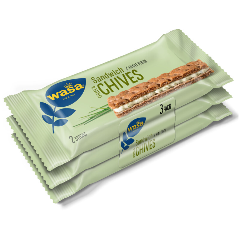 Een afbeelding van Wasa Sandwich roomkaas bieslook 3-pack