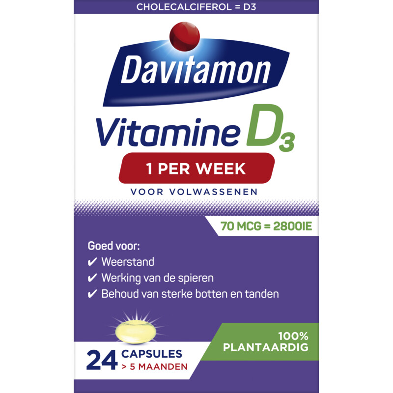 Een afbeelding van Davitamon Vitamin D1 volwassenen 100% plantaardig