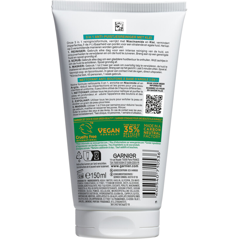 Een afbeelding van Garnier Pureactive 3-in-1 klei gezichtsmasker
