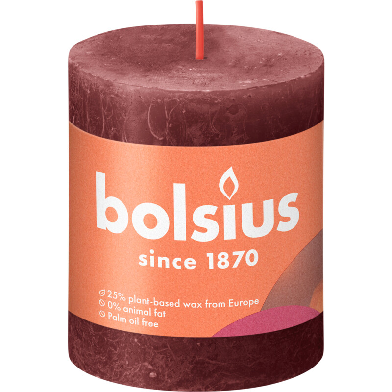 Een afbeelding van Bolsius Rustieke kaars bordeaux 8cm
